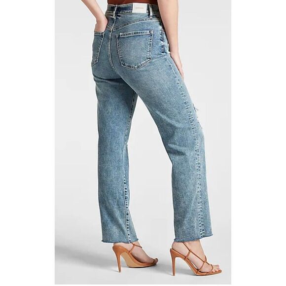 Express modern straight super high rise distressed knee jeans 6s - Picture 2 of 12